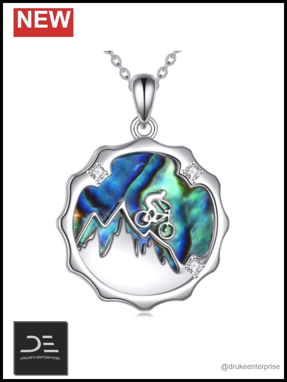 Sterling Silver Mountain Bike Pendant Necklace, 18+2 Inch Cable Chain, Gift for